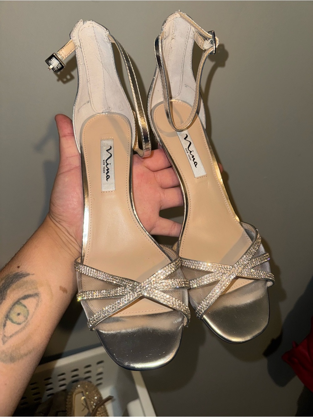 Nina Silver Crystal Strappy Heels